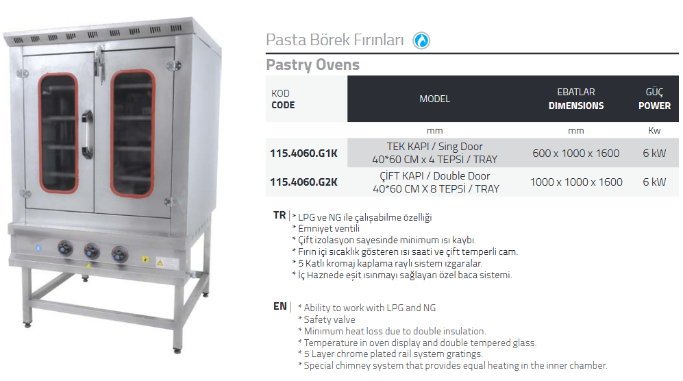 Pasta Börek Fırınları Gazlı